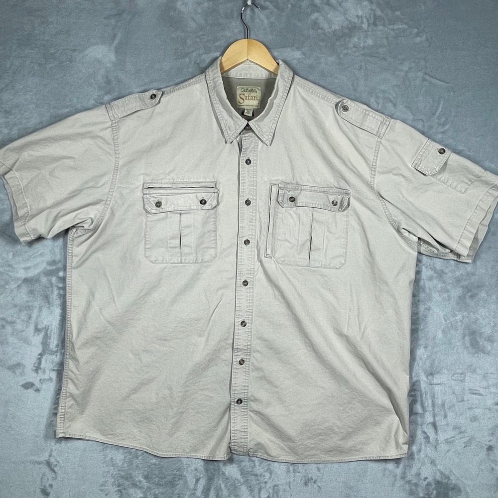 Cabelas Safari Series Mens 3XL Tall Tan Khaki Short Sleeve Utility Shirt Fishing